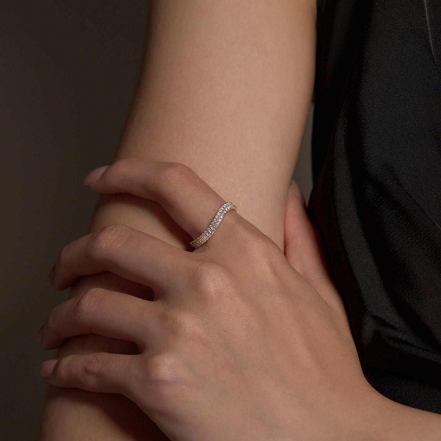 Nature Inspired Moissanite Wave Pavé Half Eternity Band